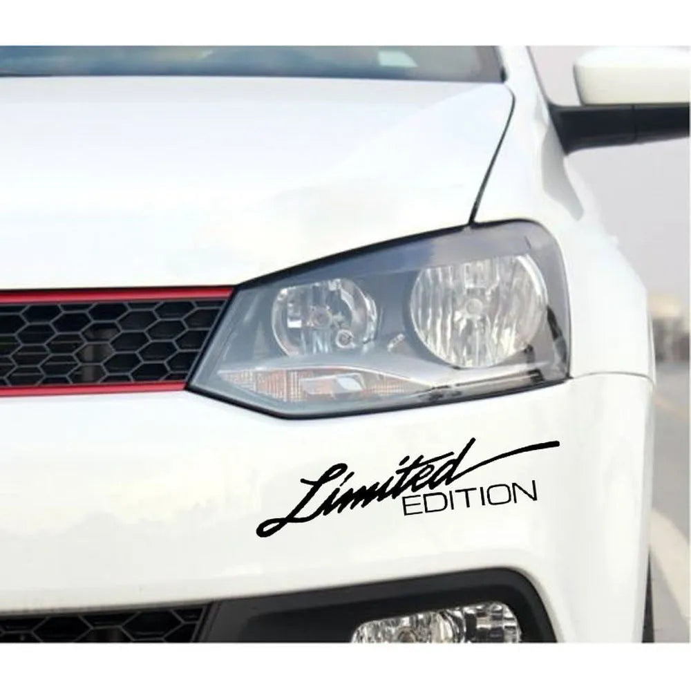Reflective plastic bumper sticker in black, white, and colourful options showing 16cm by 3.8cm size.
