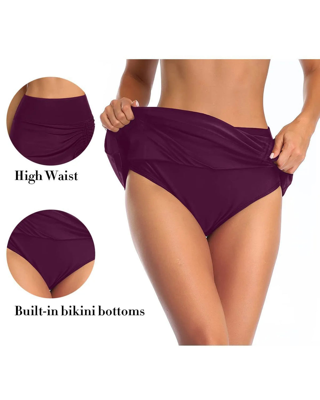 Women's solid colour polyester swimming trunks shown in briefs style