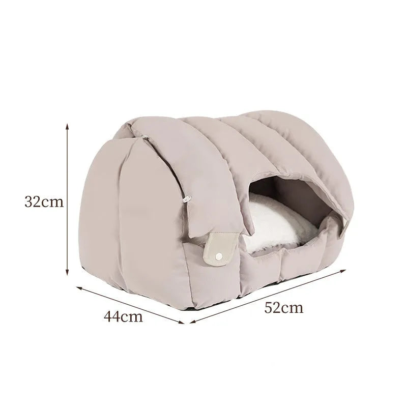 Grey arched cat nest convertible to pet sofa with removable cushion for cats and small dogs