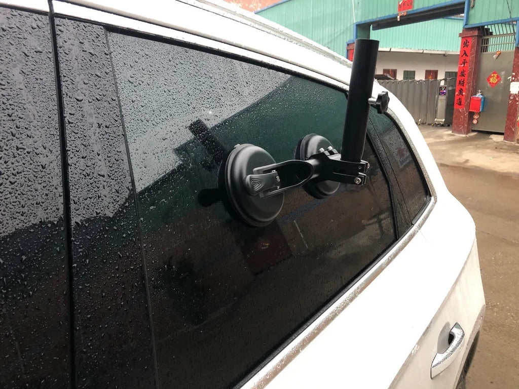 Black off-road car sucker base flagpole mount with round glass suction cup