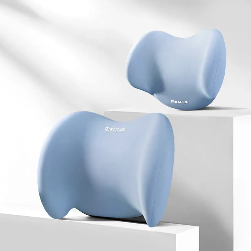Grey geometric patterned automotive headrest and lumbar support pillows with memory foam for car seat comfort
