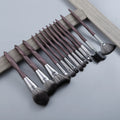 15-piece diamond handle makeup brush set with man-made fibre bristles, portable 13cm length, blue and brown handles