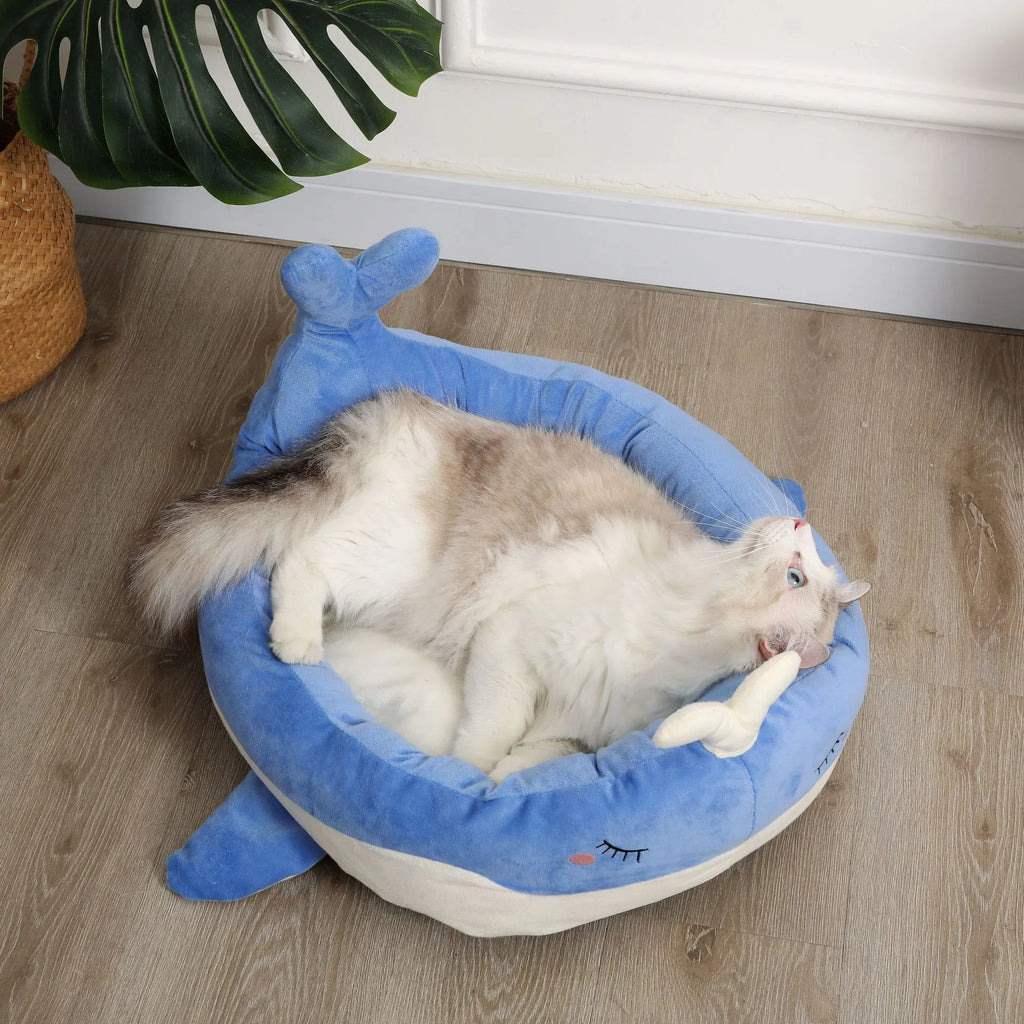 Duck-shaped fluffy pet bed sofa in blue or white colour for small dogs and cats