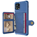 Imitation leather solid colour iPhone case with card wallet slot in black, blue, green, pink, or red.