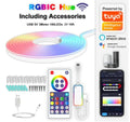 3-metre long RGB magic colour LED neon strip light with remote control on a dark background.