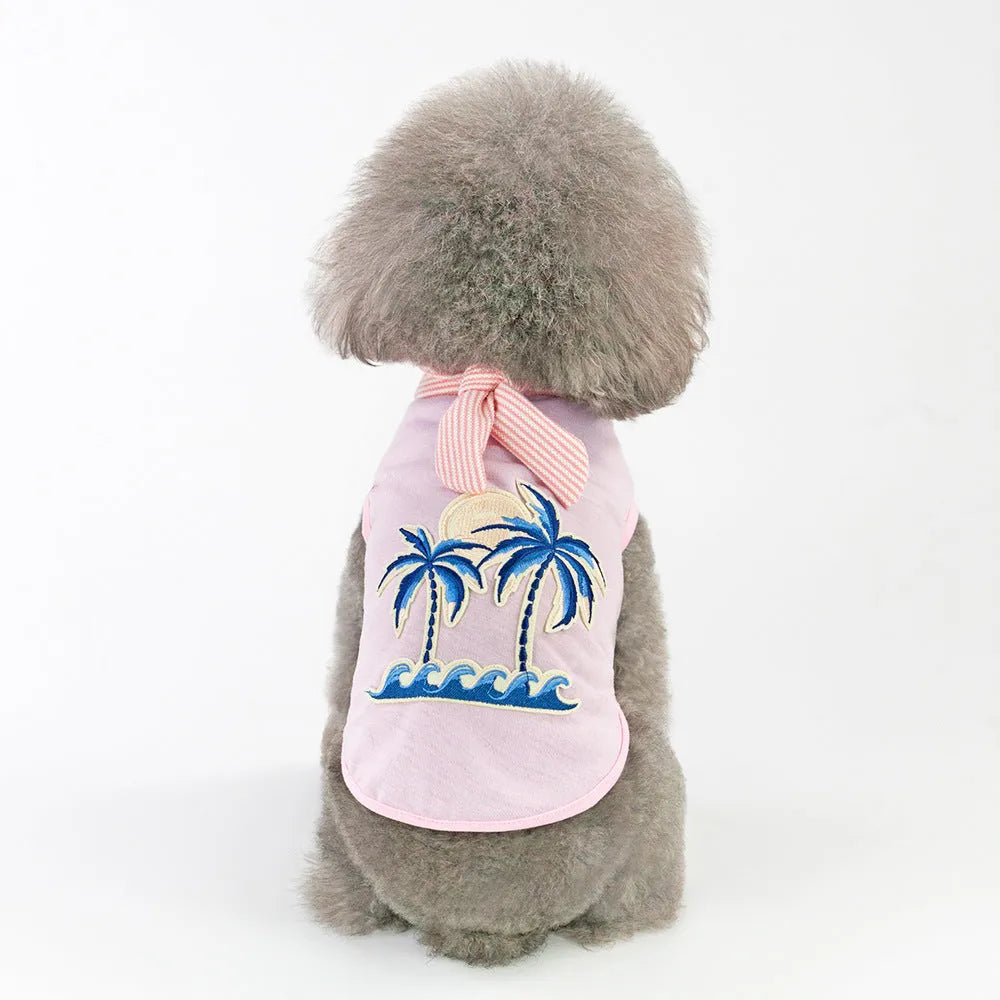 Cotton coconut tree embroidery pet clothing in pink for small to large dogs with casual style
