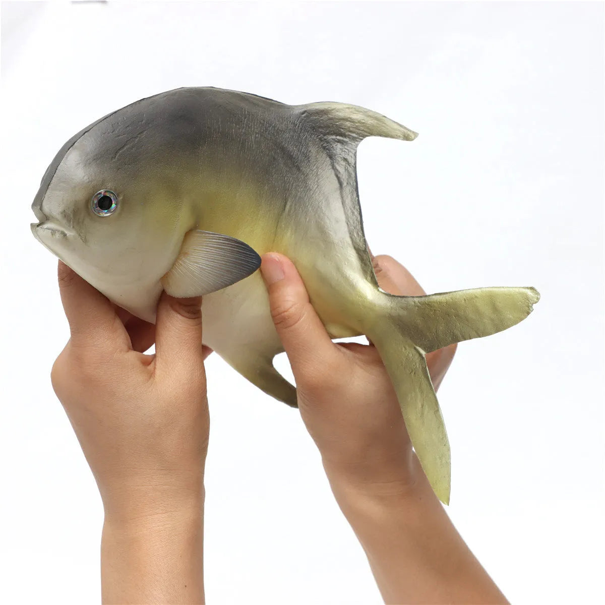 Three PU simulated fish ornaments showing yellow-fin tuna, flower fish, and yellow croaker designs