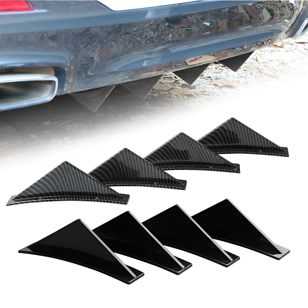 Four triangle car rear spoilers in bright black finish with flat plane design