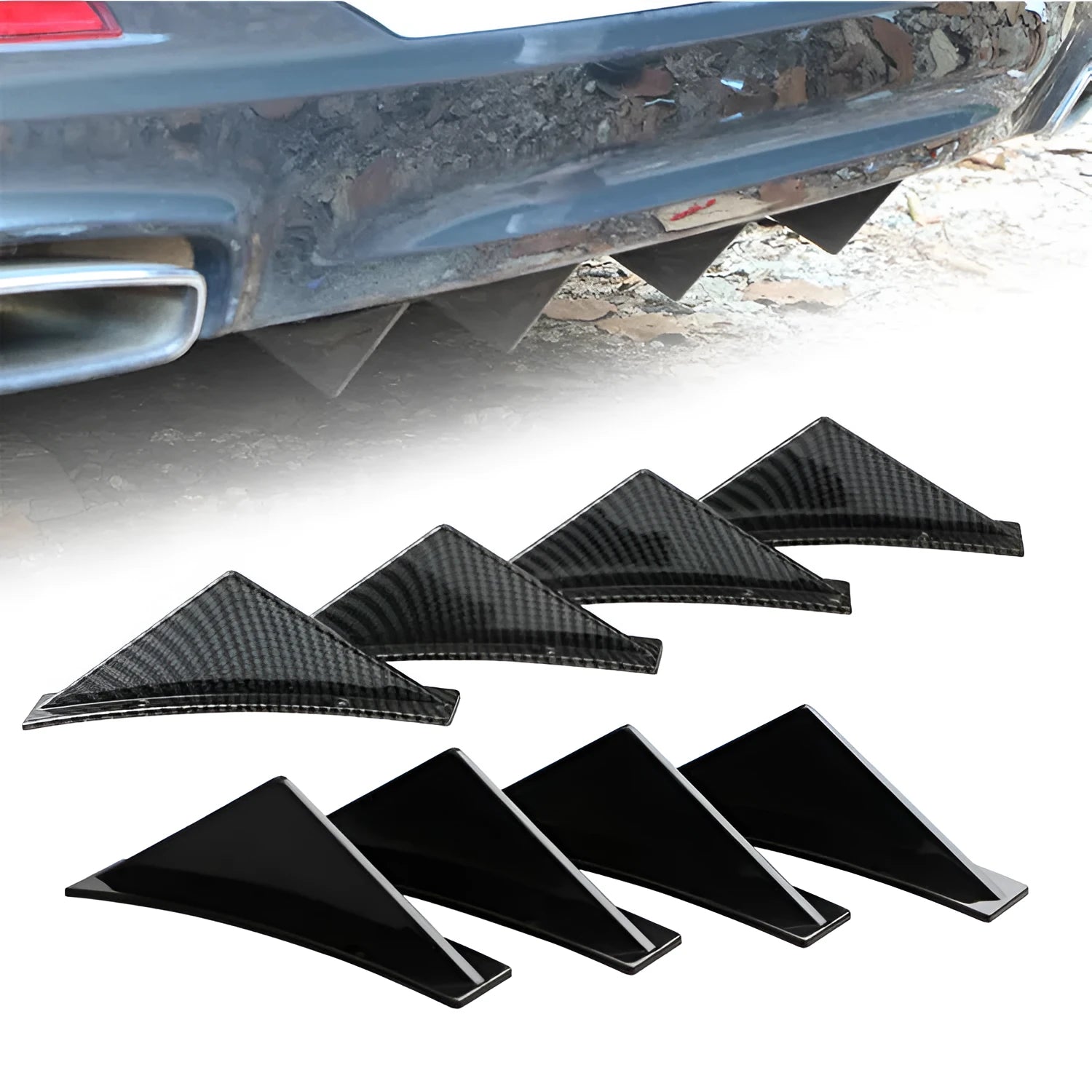 Four triangle car rear spoilers in bright black finish with flat plane design