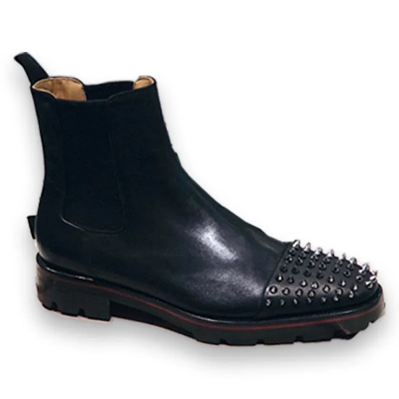 Men's black leather high top business casual shoes with traditional leather sole