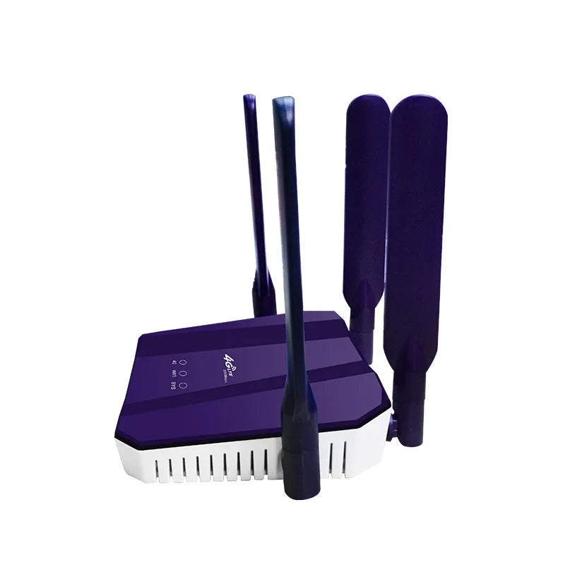 Blue 4G all netcom dual-mode wireless wired router with four external antennas.