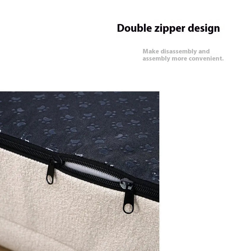 Beige rectangular cloth dog bed nest with raised edges, shown in medium size.