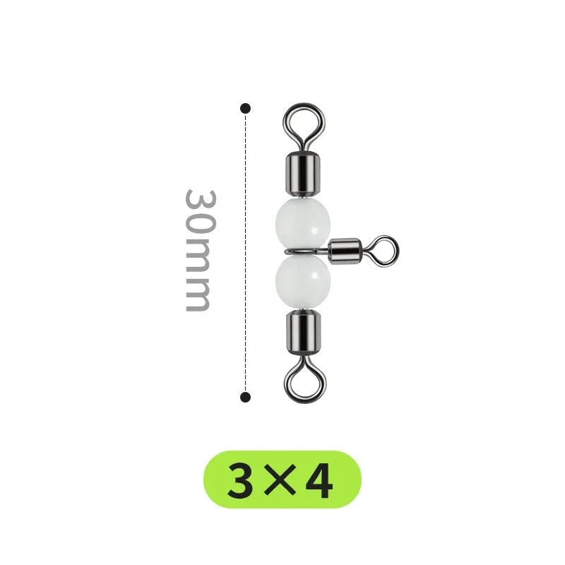 Copper luminous fishing swivel bead with a T-type three-fork design and eight small connection rings.