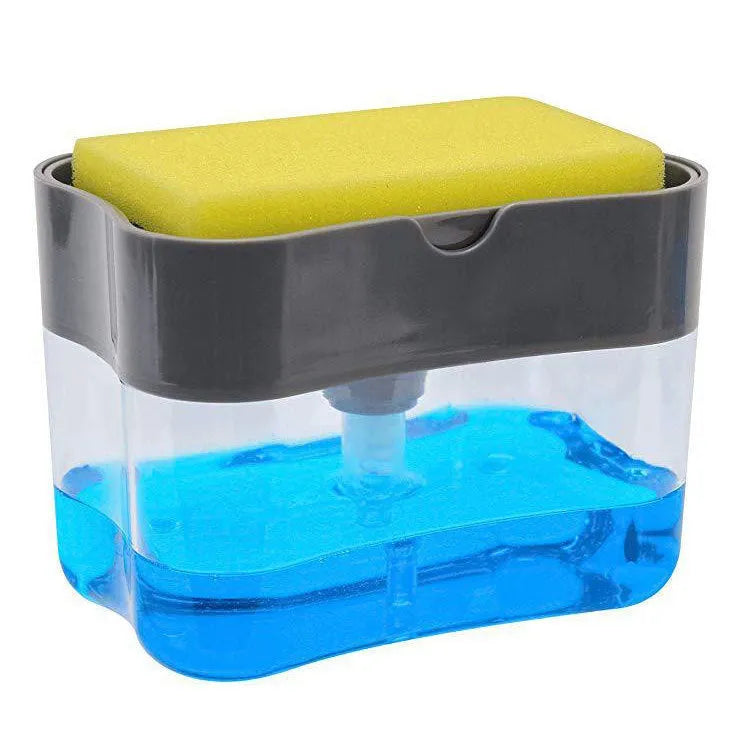 A compact plastic kitchen soap dispenser in a choice of black, grey, pink, or silver colours.