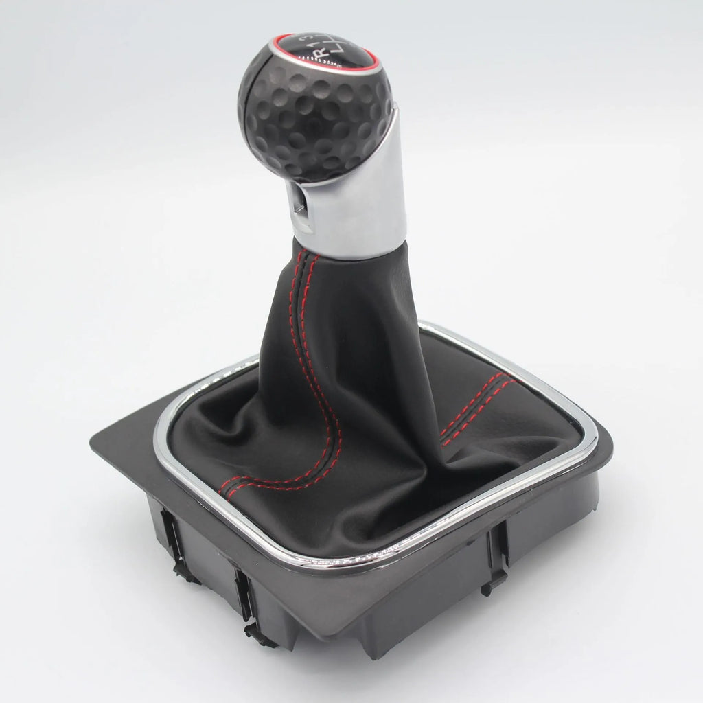Leather gear knob handball for manual Volkswagen Golf 5, Golf 6, and Golf 7 models.