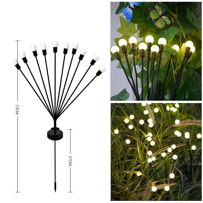 Solar-powered LED garden light with multiple heads on stainless steel ground spikes