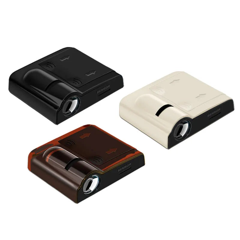 Black and beige ABS plastic car decorative projection radium lamp showing size.