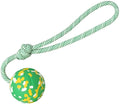 Natural rubber dog ball attached to bamboo fibre rope toy for medium small dogs interactive play