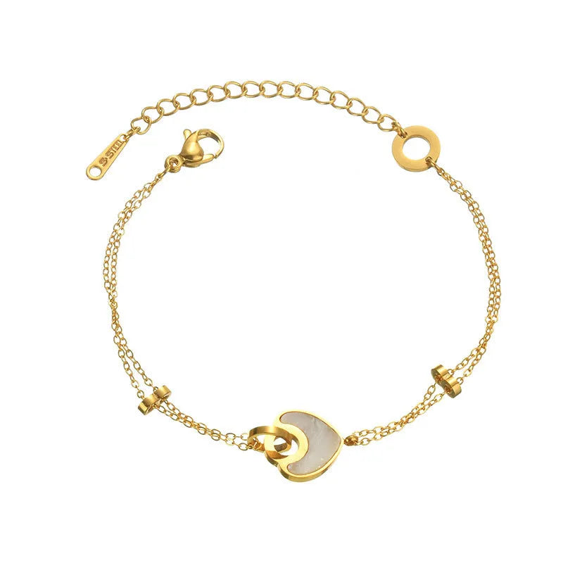Women's stainless steel resin bracelet with double layers and heart shape design