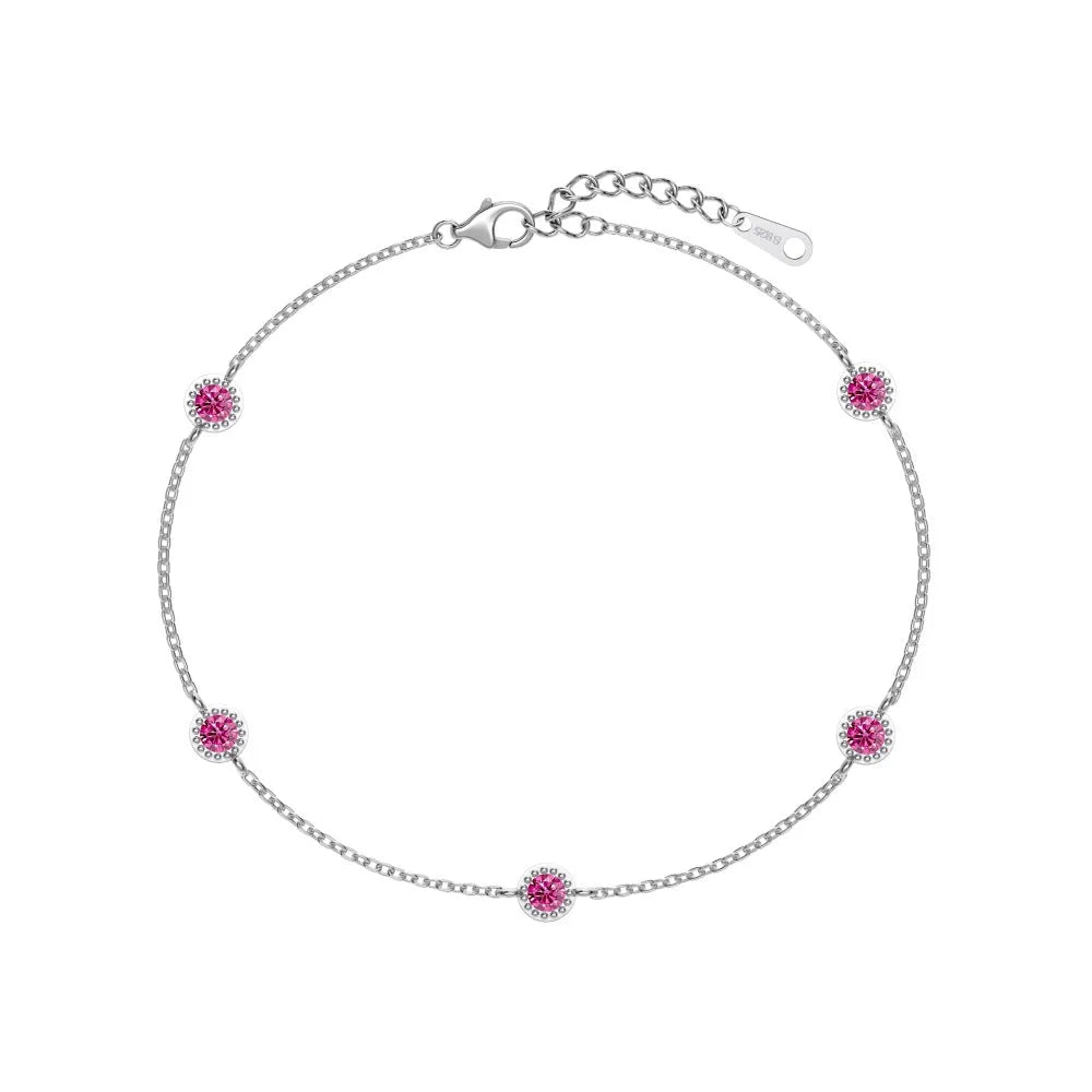 925 sterling silver bracelet with round opal stones in Japanese Korean geometric style for women