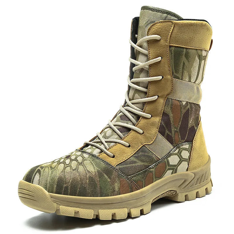 Men's black and camouflage high-top mesh Martin boots shown in sizes 39 to 46.