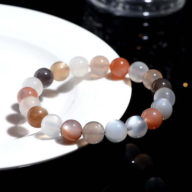 Moonstone bracelet with colourful natural moonlight patterns, 8mm single circle construction