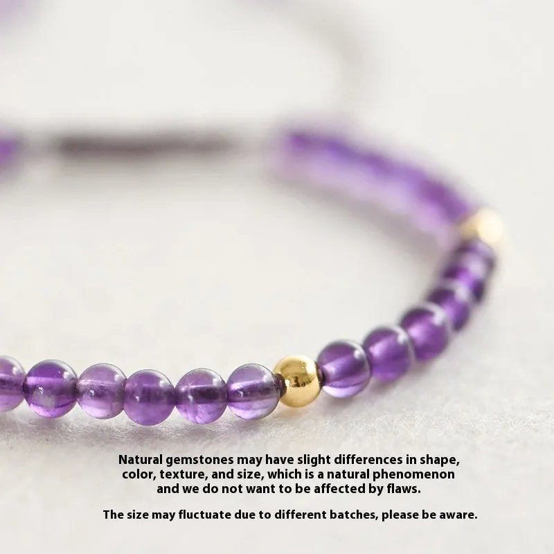 Handmade purple amethyst crystal bracelet with 4mm beads and 14K gold geometric accents