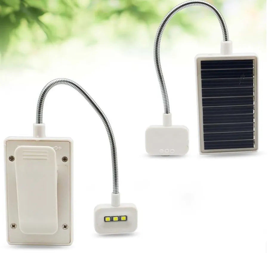 White outdoor solar lamp with plastic shade and solar panel on top.