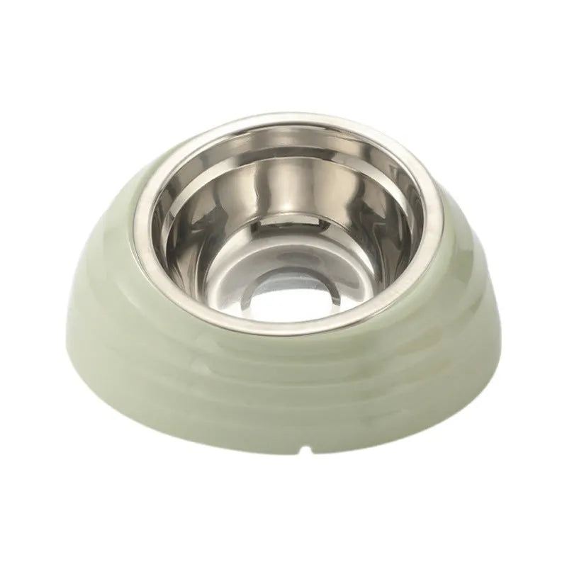 Stainless steel cat bowl with plastic base in light green, beige or brown colour