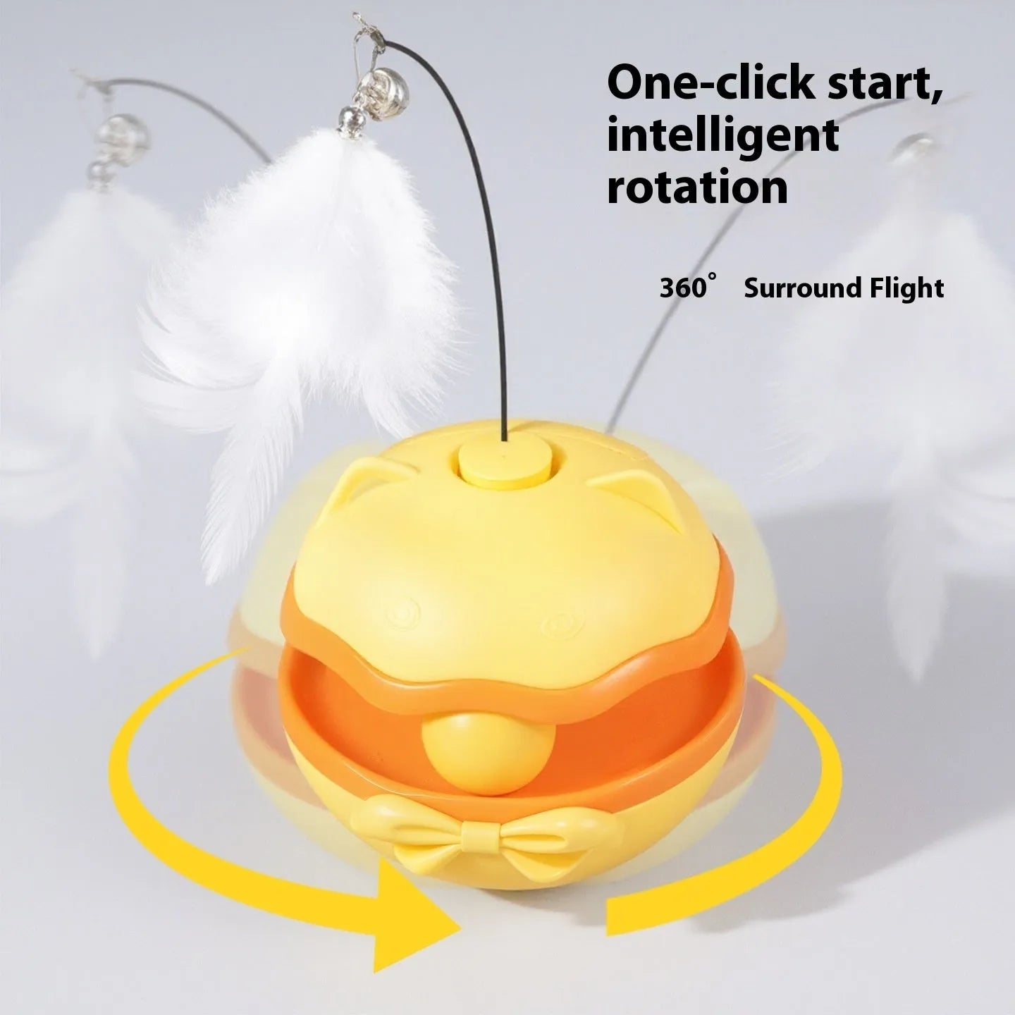 Electric cat toy tumbler in lemon yellow with self-rolling mechanism and flashing LED light