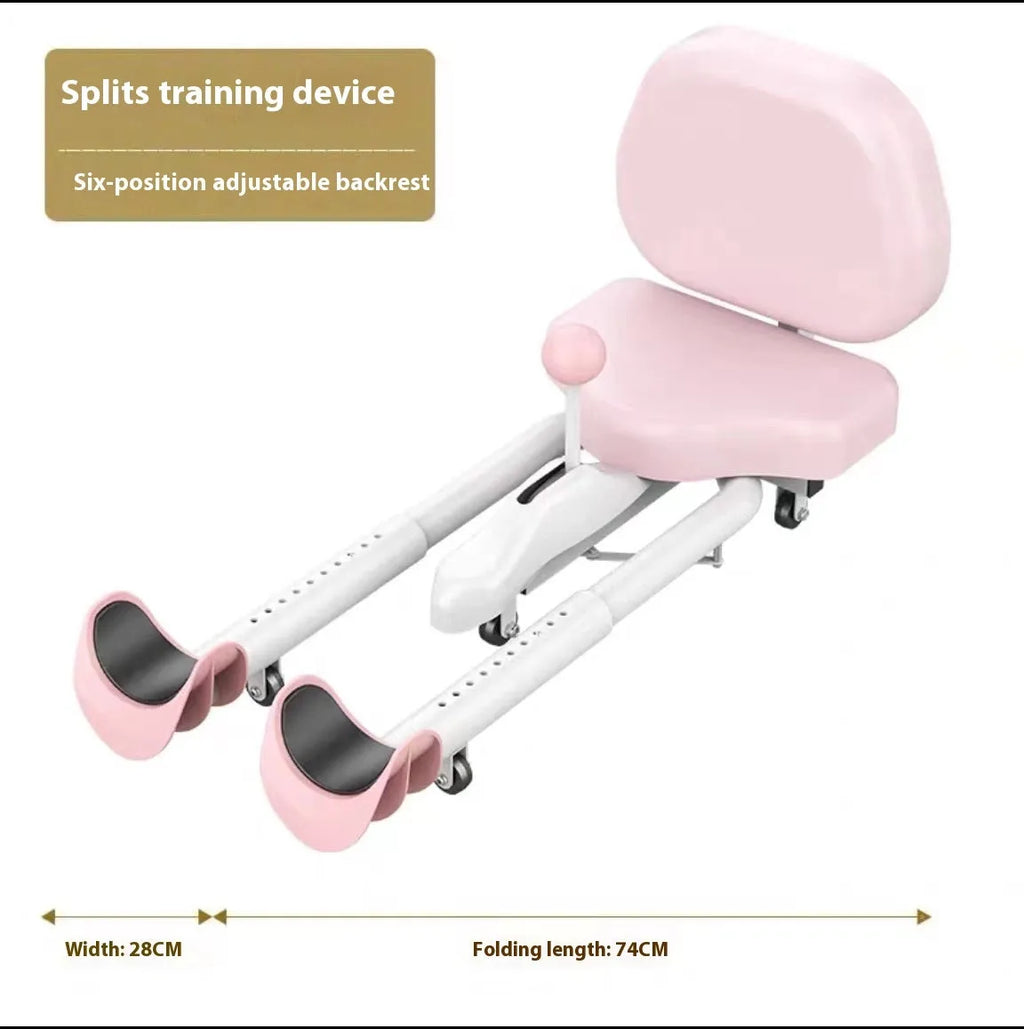 Steel frame leg stretching equipment with optional backrest in pink or blue colour for gymnastics and dance flexibility training