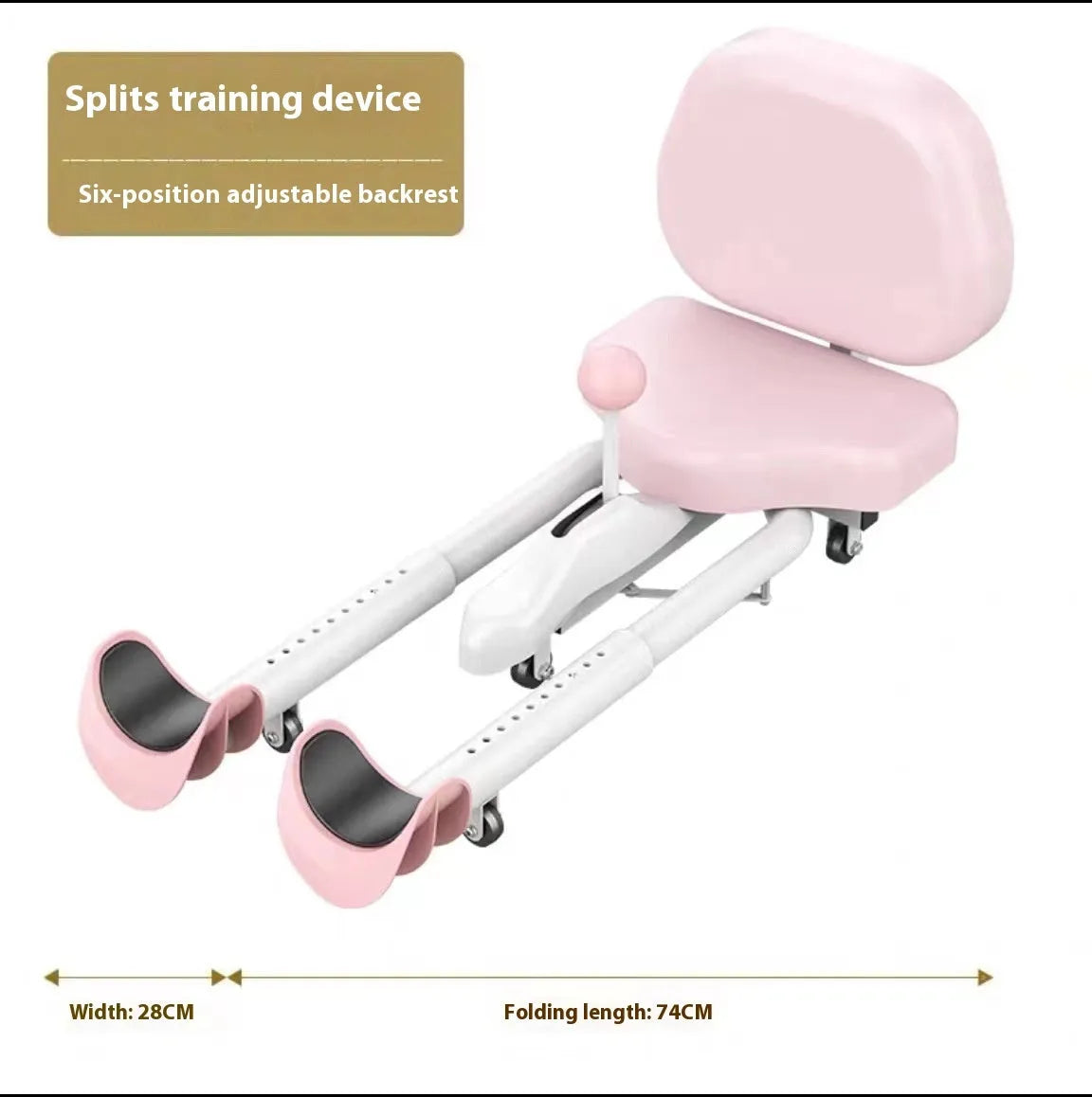 Steel frame leg stretching equipment with optional backrest in pink or blue colour for gymnastics and dance flexibility training