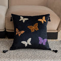 Square beige cushion with detailed Chinese butterfly embroidery design.