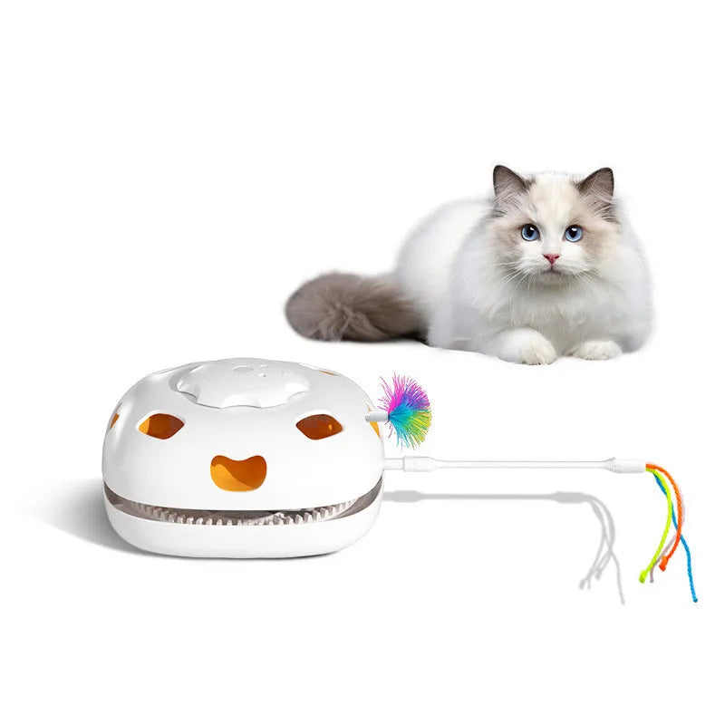 Plastic cat teaser toy measuring 19.8 x 11.5 x 19.5 cm with interactive design