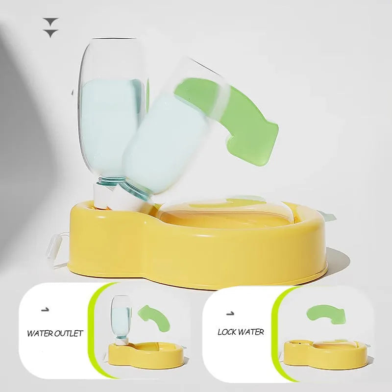 Green dog travel water bottle with integrated pull-out bowl and handle