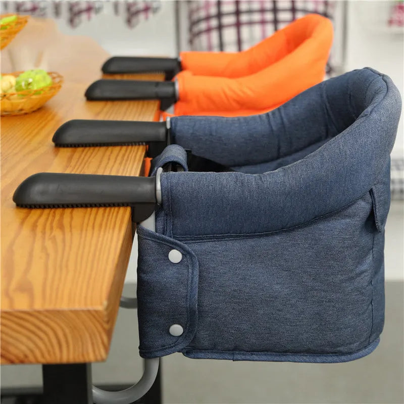 Portable baby high chair with safety belt and expandable seat in blue colour