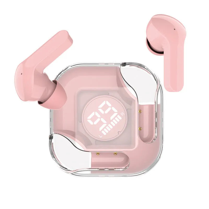 Wireless Bluetooth in-ear headset shown in one of five colour options: Black, Blue, Green, Pink, or White.