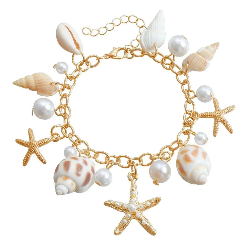 Women's alloy waist chain and matching bracelet with star shell design for summer fashion