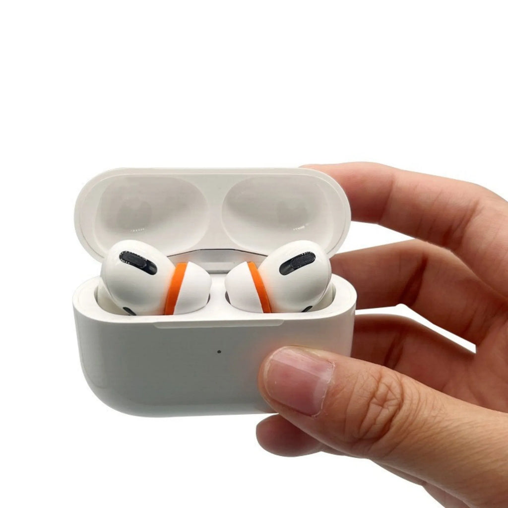 Orange white double layered noise reducing earplug sleeves for headphones made of silicone and memory cotton