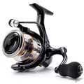 All-metal spinning fishing reel with no-gap design and EVA grip handle in six size options