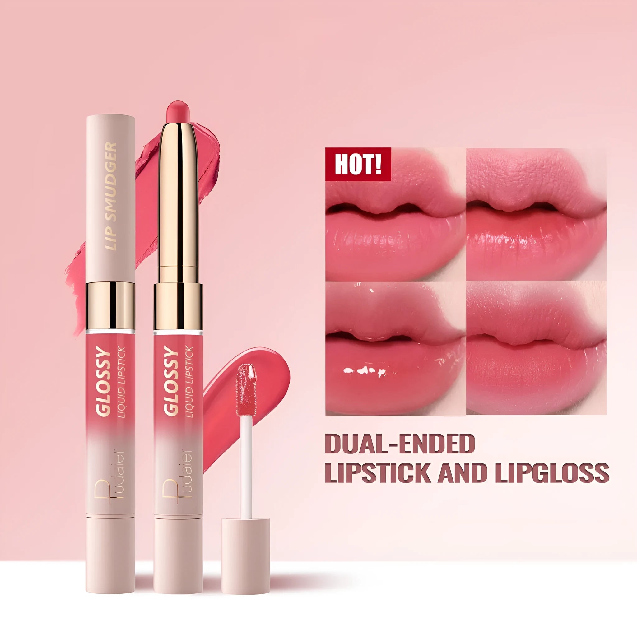 Double-headed matte lipstick with 10 colour options showing dual-ended design