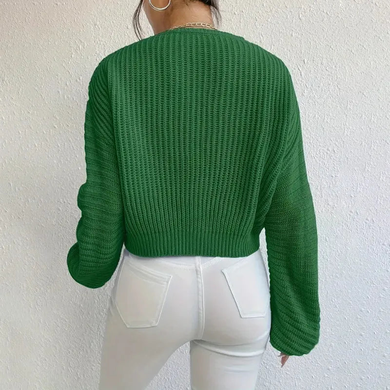Women's solid colour long sleeve polyester pullover in a loose casual fit.