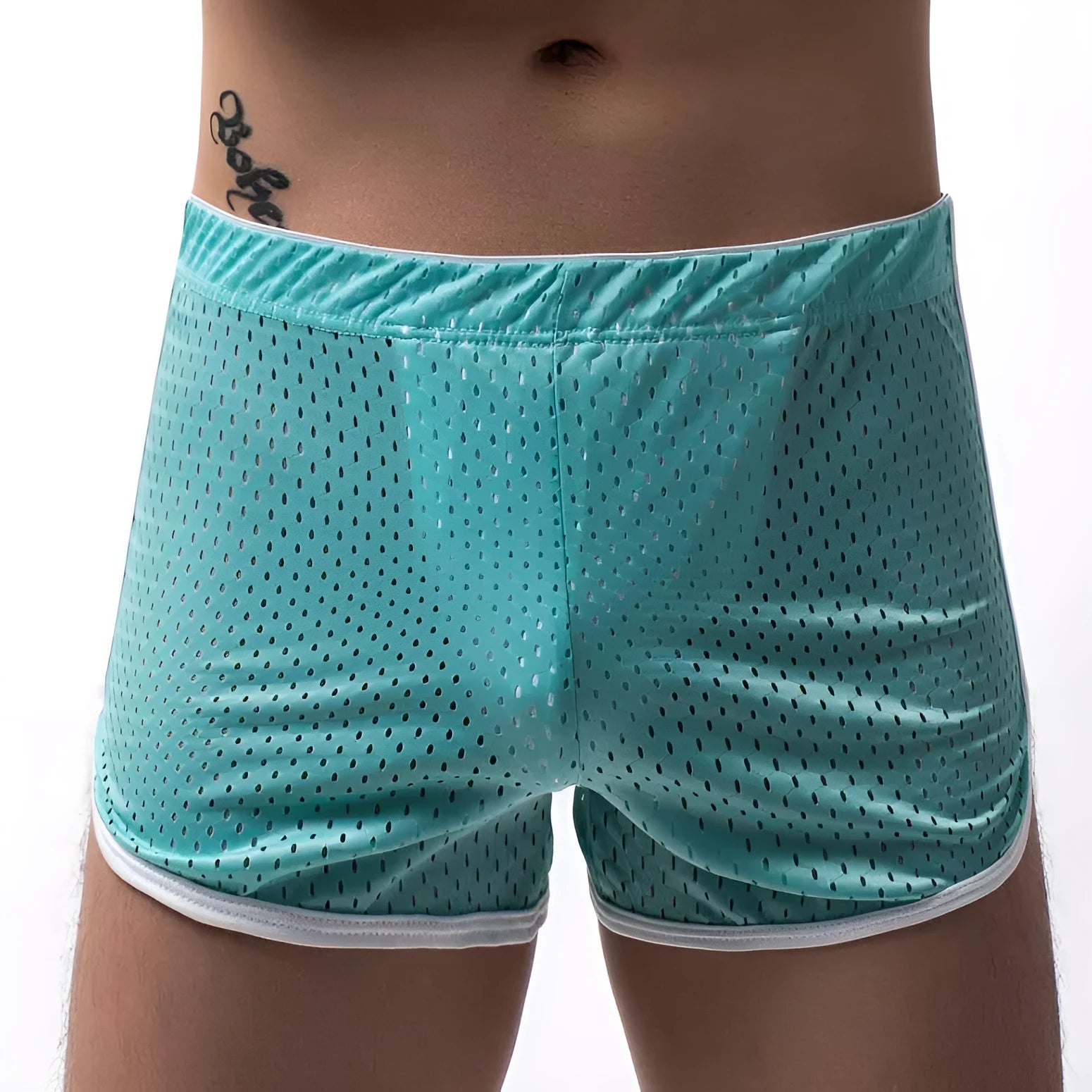 Men's three-point boxers in a cotton and nylon blend, shown in black, on a mid-waist fit model.
