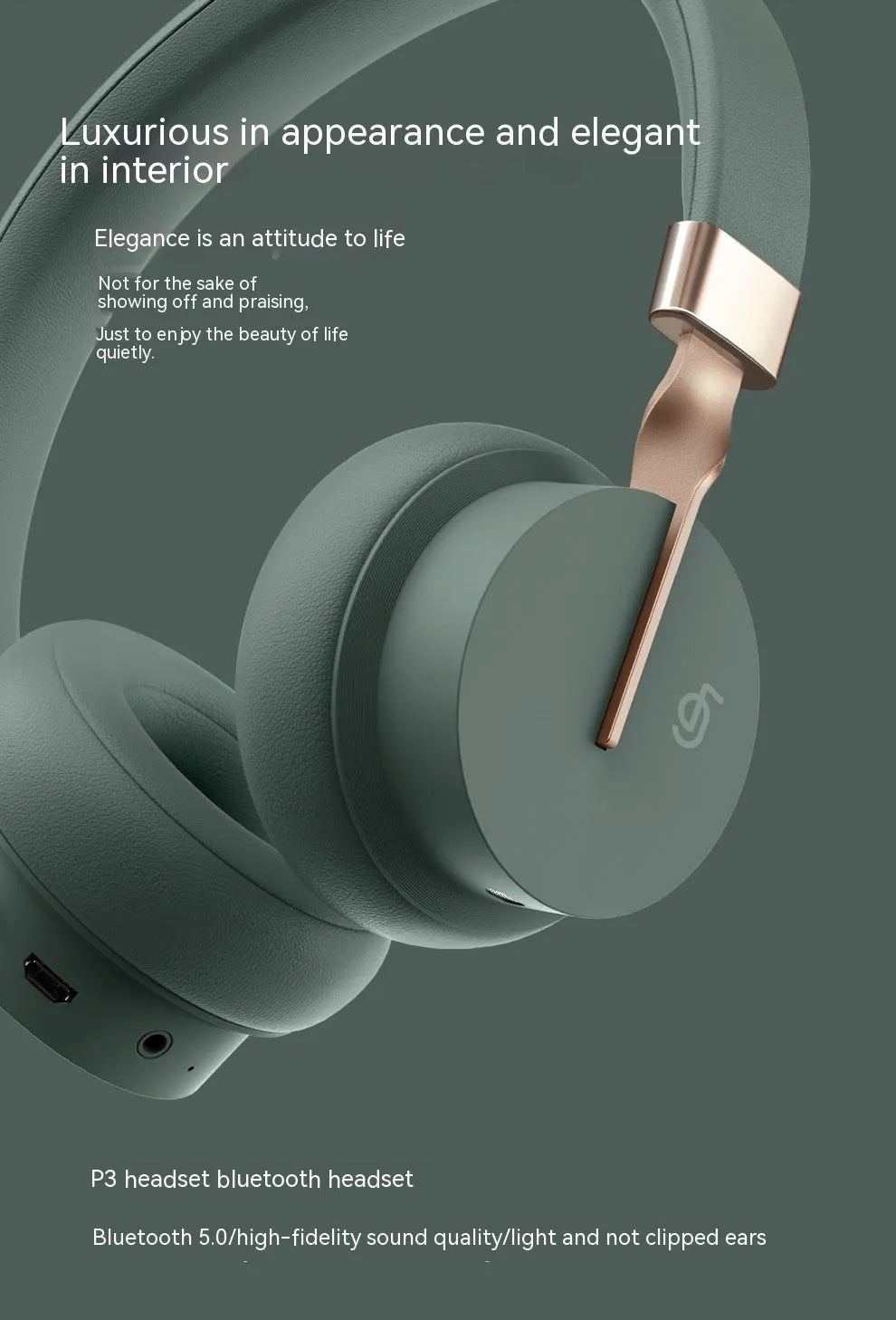 Head-mounted Bluetooth headset shown in solid green, black, red, blue, and white colour options.