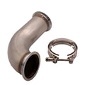 Stainless steel V-clamp downpipe connector for drainage pipe joining.