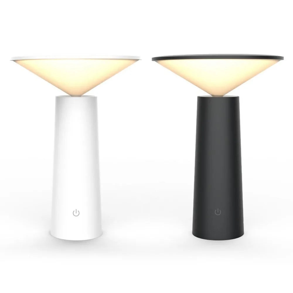 Black USB-powered table lamp with a touch sensor base and an angled LED reading light head.