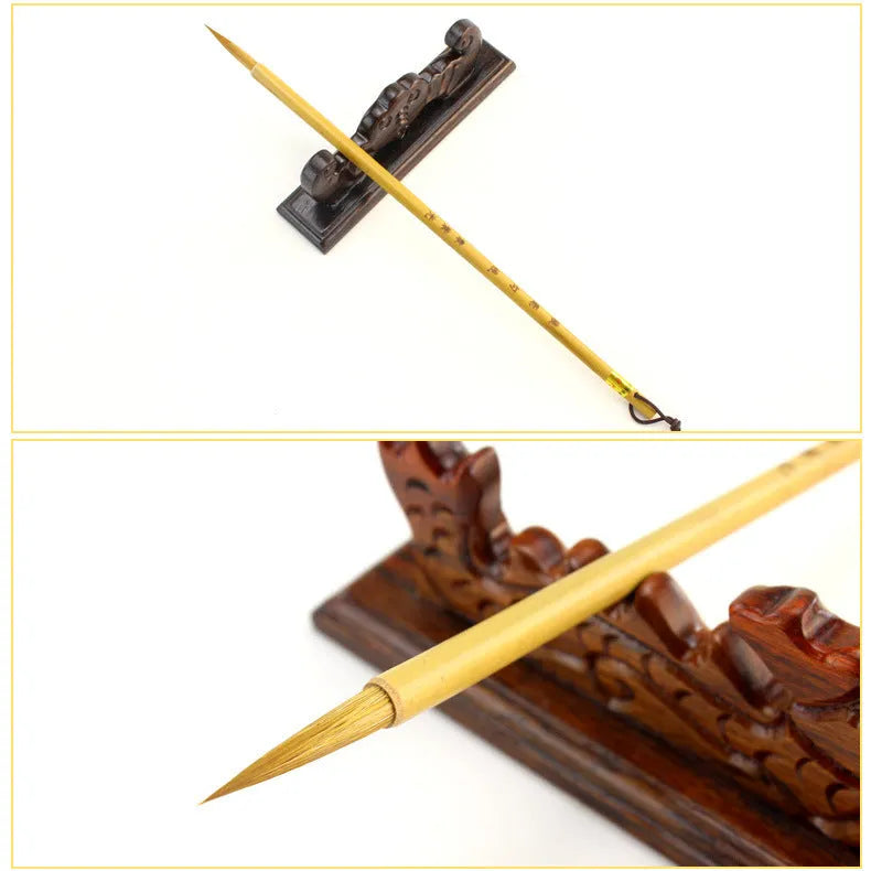 Langhao traditional Chinese calligraphy brush with wolf hair bristles and a hook line tip, shown in size S.