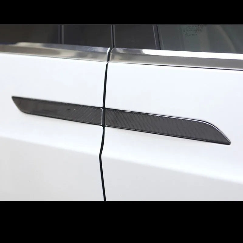 Set of four carbon fibre door handle protection stickers for Tesla Model S.