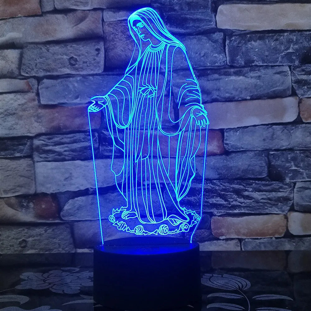 3D LED night light with laser engraved acrylic plate showing dual ring pattern, ABS base with touch controls