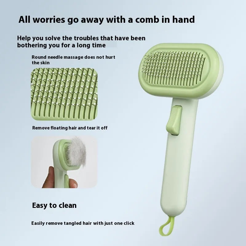 Large light grey pet hair comb with stainless steel blades for removing fur from cats and dogs.